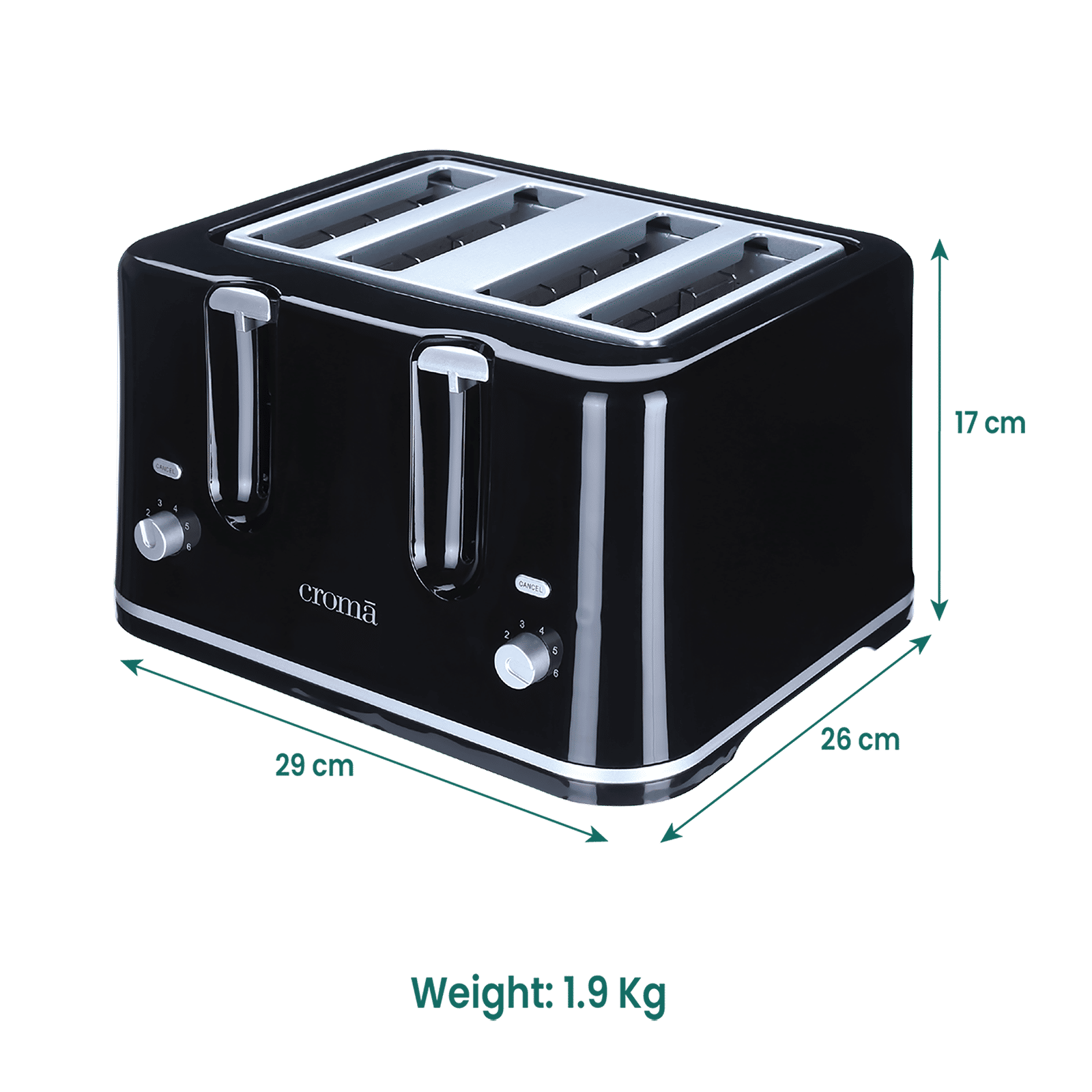 Buy Croma 1740W 4 Slice PopUp Toaster with Removable Crumb Tray (Black